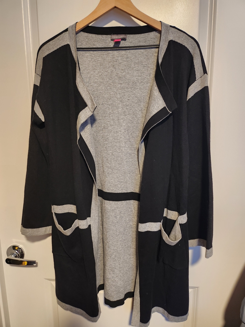 Vince Camuto Gray Sweater with Black Neck Trim